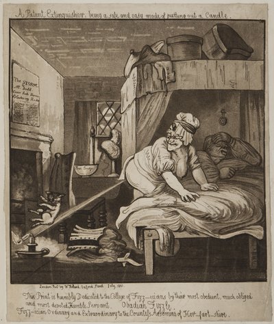 Egy szabadalmaztatott tűzoltó, biztonságos és egyszerű mód Gyertyaoltás, 1801 (akvatinta) alkotó: John Nixon