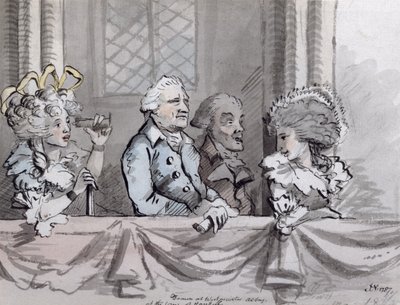 Karikatúra a Händel-emlékünnep közönségéről a Westminster Abbey-ben, 1787 (tus és akvarell) alkotó: John Nixon