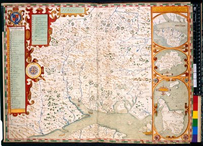 Hozzáadás. 31853, ff.23-24, Southampton, Hampshire: J. Norden leírása, térképpel: 1595 (színes metszet) alkotó: John Norden