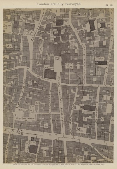London City egy részének térképe, amelyen a Guildhall helye látható alkotó: John Ogilby