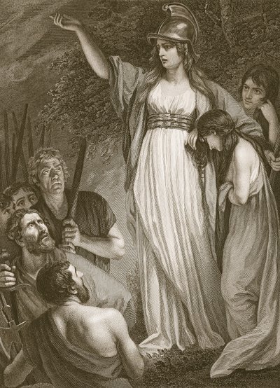 Boadicea harangozza a briteket, Sharp metszete, illusztráció David Hume "The History of England" című művéből, kiadta R. Bowyer, London, 1812. alkotó: John Opie