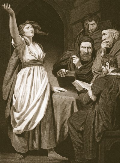 Joan of Arc kijelenti küldetését, T. Holloway metszet, illusztráció David Hume „Anglia története” című kocsmájából. R. Bowyer, London, 1812 alkotó: John Opie
