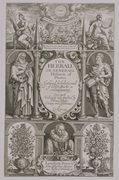 Címlap a The Herball második kiadásához, John Gerard (1564-1612) 1633 alkotó: John Payne