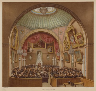 Tanácsterem, Guildhall, London City (színes litó) alkotó: John Phillipp Emslie