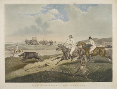 Disznóvadászat: A fáradt disznó, metszett S.W. Fores (1785-1825) 1840 körül (kézzel színezett akvatinta) alkotó: John Platt