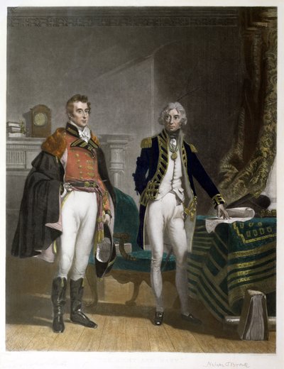 Találkozás Sir Arthur Wellesley vezérőrnagy és Horatio Nelson admirális között, 1805. szeptember, vésette Samuel William Reynolds (1794-1872), pub. írta: A.J. Isaacs alkotó: John Prescott (after) Knight