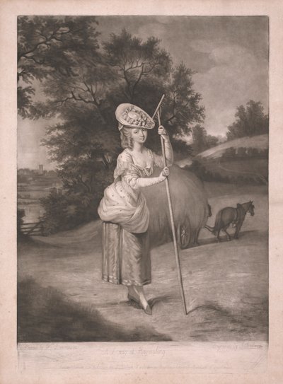 Egy hölgy a szénavarrónál alkotó: John Raphael Smith
