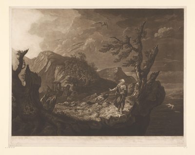 Viharos táj bárddal egy szikla szélén alkotó: John Raphael Smith