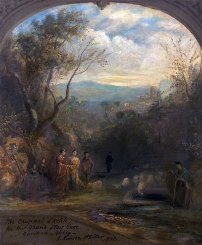 Az eredeti vázlat a nagy lépcsőházhoz a Newstead Abbey-ben, Nottinghamshire, 1832 alkotó: John Rawson Walker
