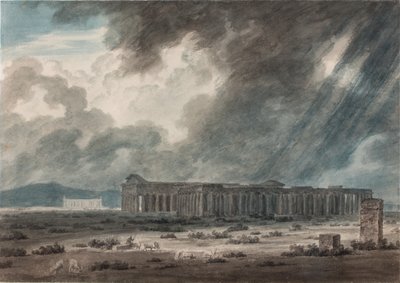 Paestum romjai Salerno közelében: 1792 körül (akvarell, tus és ceruza, papír). alkotó: John Robert Cozens