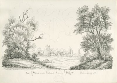 Barton Needwood Village alatt: toll- és tusrajz, 1836 alkotó: John Robert Fernyhough