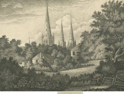 Lichfield katedrális – északkeleti nézet: toll- és tusrajz, 1835 alkotó: John Robert Fernyhough