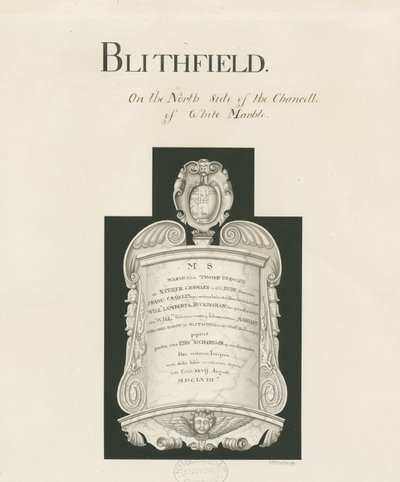 Tábla a Blithfield templomban – Mary Crawley : szépia mosás, nd [?19. század] (rajz) alkotó: John Robert Fernyhough