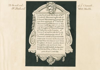 Whitmore Church – Tábla Mrs. Elizabeth Mainwaringnak: toll és mosó rajz, nd [19. század] alkotó: John Robert Fernyhough
