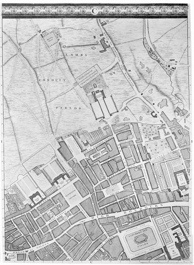 Bloomsbury és Holborn térképe, London, 1746 alkotó: John Rocque
