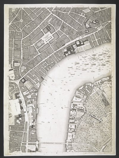 London terve, The Strand, Westminster híd,  London és Westminster városok, valamint Southwark városának terve; : a szomszédos épületekkel; Egy tényleges felmérésből, / JOHN ROCQUE földmérő és John Pine metszetéből,  John Rocq alkotó: John Rocque