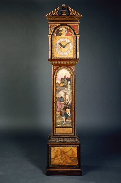 Egy késő 19. századi oromfalú hosszú tokos óra széles körben alkotó: John Roddam Spencer Stanhope