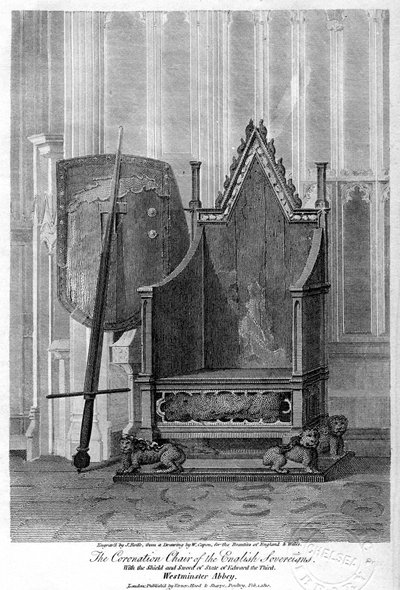 Az angol uralkodók koronázási széke, Westminster Abbey, London, 1810. alkotó: John Roffe
