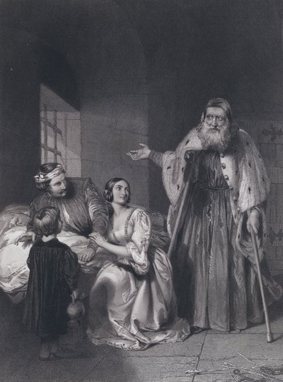 Francesco Foscari, a velencei dózse, aki száműzetést hirdet fiára, Giacopóra (metszet) alkotó: John Rogers (after) Herbert
