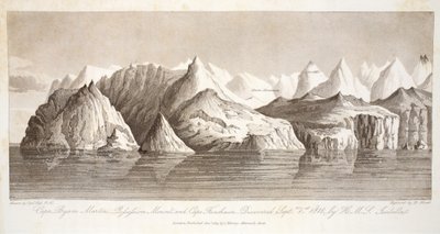 A Byam Martin-fok, a Pofsefsion-hegy és a Fanshawe-fok, 1818. szeptember 1-jén fedezte fel a HMS Isabella, illusztráció az 1819-es „A Voyage of Discovery...” c. alkotó: John Ross