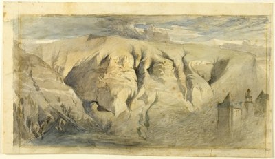 Mont Saleve, 1840 körül (grafitra festett akvarell, krémszínű vattapapírra, krémszínű vattapapírra fektetve) alkotó: John Ruskin