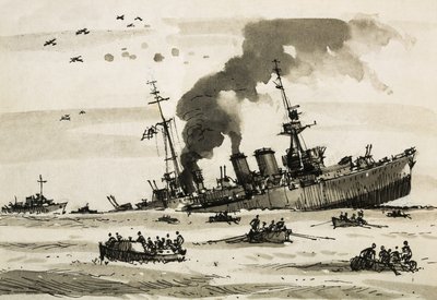 Az 1942-es máltai hadművelet után a Cairo-t brit rombolók elsüllyesztették. alkotó: John S. Smith