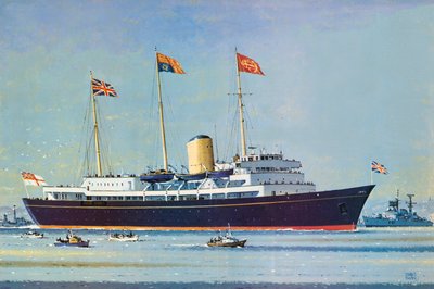 Britannia, II. Erzsébet királynő és Fülöp herceg úszó otthona (színes litográfia) alkotó: John S. Smith