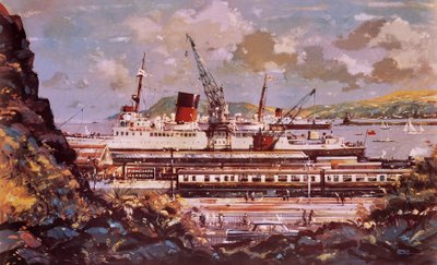 Fishguard kikötő jelenet alkotó: John S. Smith