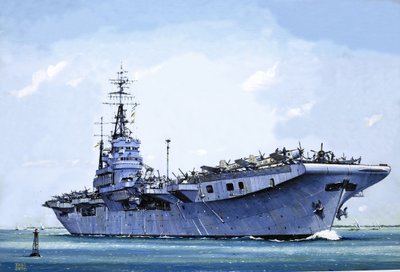 HMS Emperor, kereskedelmi hajóból repülőgép-hordozóvá alakítva a második világháború alatt. alkotó: John S. Smith