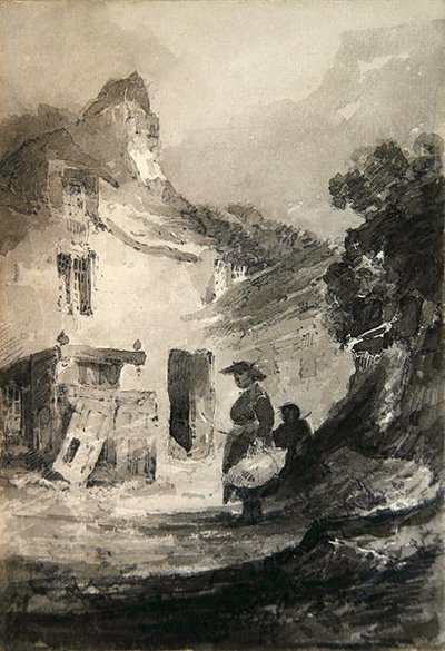 Egy régi kunyhó a Dolgellyben (ceruza és szürke mosás papíron) alkotó: John Sell Cotman