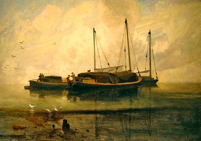 Boats at Anchor, Bladon Water, Norfolk (olaj, vászon) alkotó: John Sell Cotman