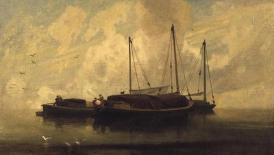 Horgonyzó csónakok a Breydon Wateren, 1810 körül (olaj, vászon) alkotó: John Sell Cotman
