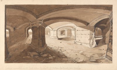 A sziklában feltárt barlangok Chateau Gaillard kastélyában, Andelys közelében, Normandiában alkotó: John Sell Cotman