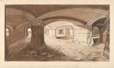 A sziklában feltárt barlangok a Chateau Gaillard kastélyban, Andelys közelében, Normandiában alkotó: John Sell Cotman