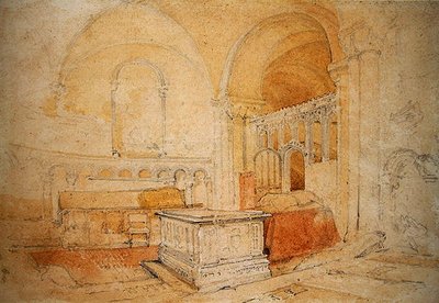 A norwichi katedrális belseje (ceruza és akvarell papíron) alkotó: John Sell Cotman