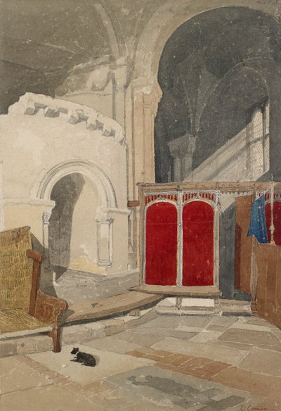 A norwichi katedrális apszisának keleti ambulanciájának belseje, 19. század eleje alkotó: John Sell Cotman