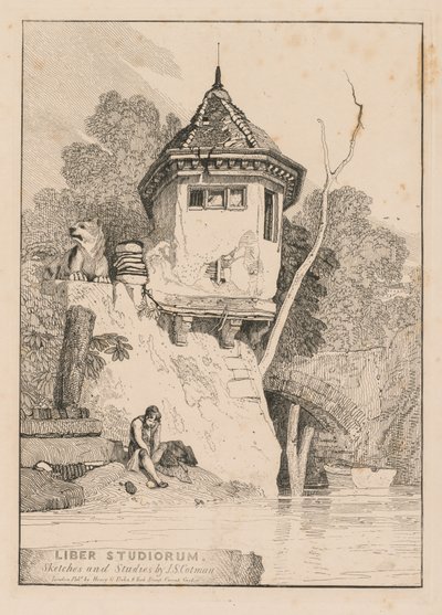 Liber Studiorum, frontispiece, kilátás egy kertes házra a Yare folyó partján, 1838. alkotó: John Sell Cotman