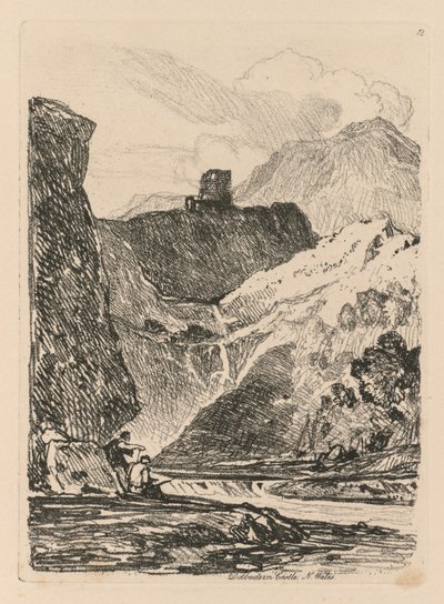 Liber Studiorum: Plate 12, Dolbadern Castle, Llanberris Lake, North Wales, 1838. alkotó: John Sell Cotman