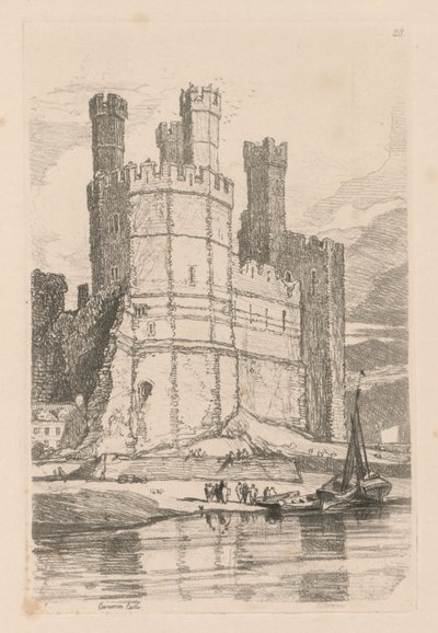 Tanulmányok könyve: Plate 28, Caernarvon Castle, N. Wales, 1838 alkotó: John Sell Cotman