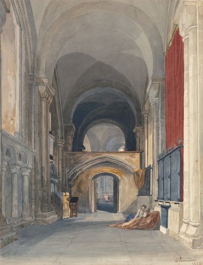 Norwichi katedrális: Kelet felé nézve a kórus északi mellékhajójának belseje. alkotó: John Sell Cotman