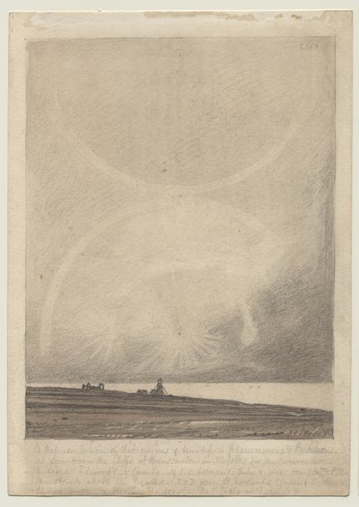 Recto: Hunstanton világítótoronyból 1816. július 6-án látott parhelion-hatás. alkotó: John Sell Cotman