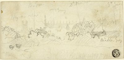 Tájkép vázlata katedrálissal alkotó: John Sell Cotman