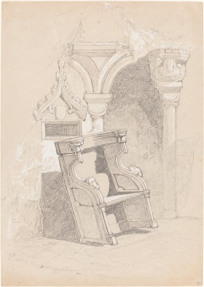 Vázlat a romos templombelsőről a székkel alkotó: John Sell Cotman