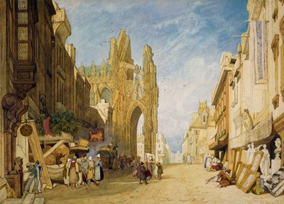 Utcai jelenet Alenconban, Normandiában alkotó: John Sell Cotman