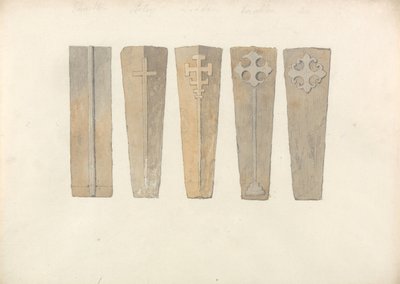 Öt koporsófedél tanulmányozása a norfolki templomokból alkotó: John Sell Cotman