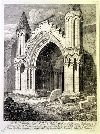 A West Walton-templom déli tornáca, 33. tábla az „Antiquities of Norfolk”, pub. írta Cotman alkotó: John Sell Cotman