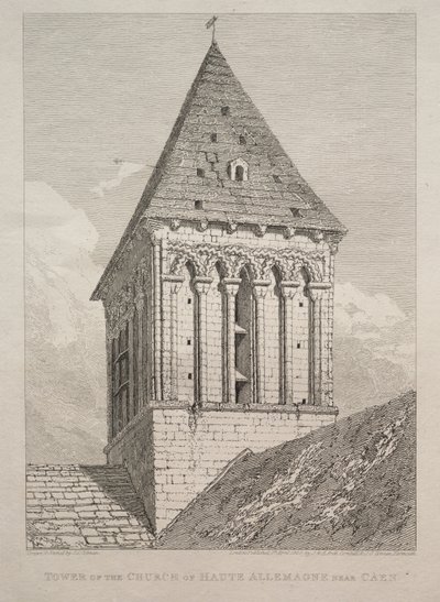 A Haute allemagne-templom tornya Caen közelében alkotó: John Sell Cotman