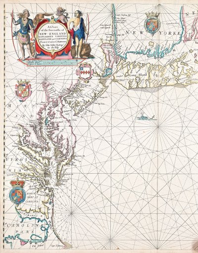 New England, New Jersey, Virginia, Maryland és Carolina tengerpartjainak térképe Cape Codtól Cape Hatterasig. alkotó: John Seller