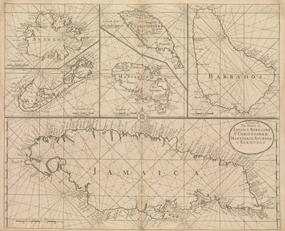 Jamaika, Barbados, Szent Kristóf, Martinique, Antigua és Bermuda térképe alkotó: John Seller