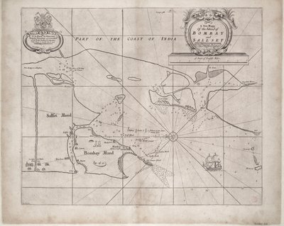 Bombay és Sallset térképe, készítette Samuel Thornton, a Kelet-indiai Társaság hidrográfusa, első kiadás 1685 körül. alkotó: John Seller